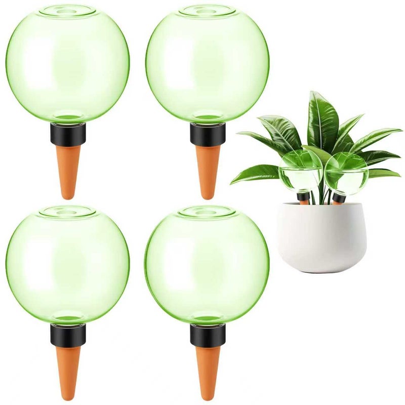 GLOBNGIAO 4 Pcs Self Watering Globes Plastic Automatic Watering Planter for Indoor Plants 17.5 oz drip Irrigation Watering Bulbs with Slow Release Control (Green) - Image 1